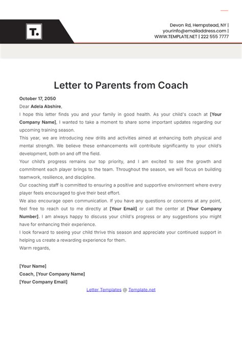 Free Coach Letter Templates Editable And Printable