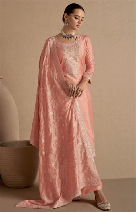 Peach Silk Palazzo Pant Suit Salwar Kameez Designer Collection