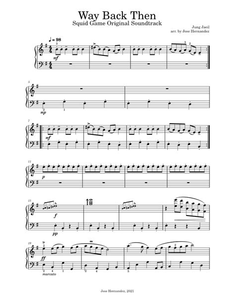 Squid Game Way Back Then Jung Jaeil Arr By Jose Hernandez Sheet Music For Piano Solo Easy