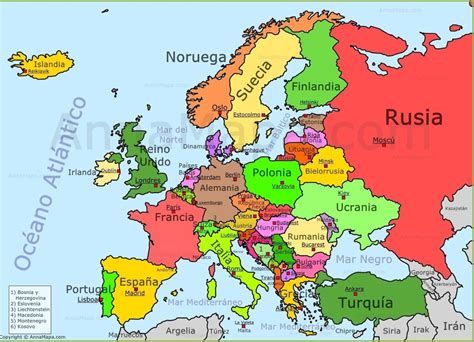 dibujo del mapa político de Europa indicando únicamente los países que