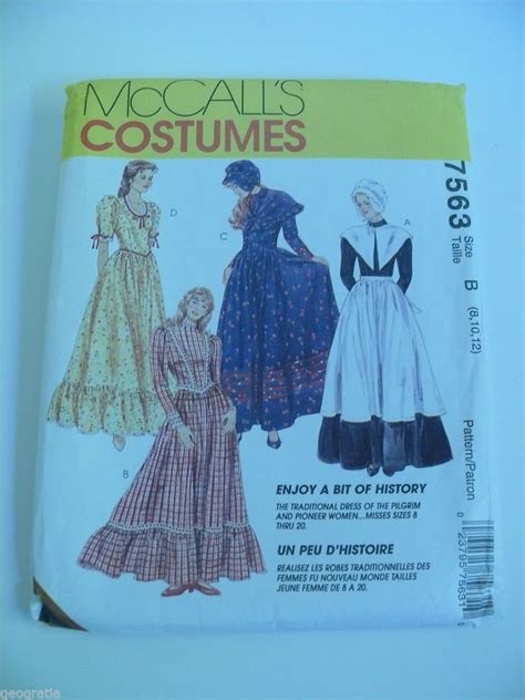 Uncut McCall S Costume Misses Pilgrim Pioneer Pattern 7563 Size B 8