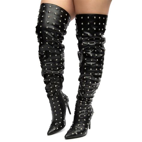 Liliana Muccia 1 All Over Rhinestone Thigh High Boots Muccia 1 Black