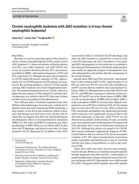 Pdf Chronic Neutrophilic Leukemia With Jak Mutation Is It True