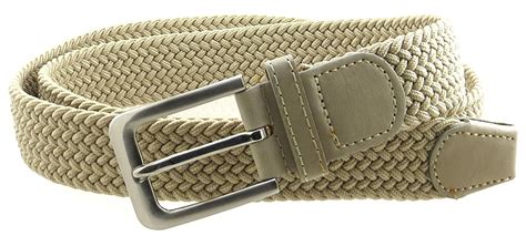 Mens Braided Elastic Stretch Belt Leather Tipped End And Silver Metal