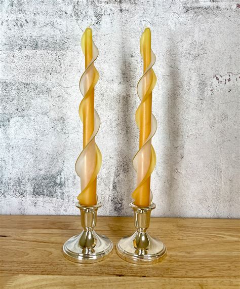 Handmade Double Flare Gold And Ivory Taper Beeswax Set Of Two