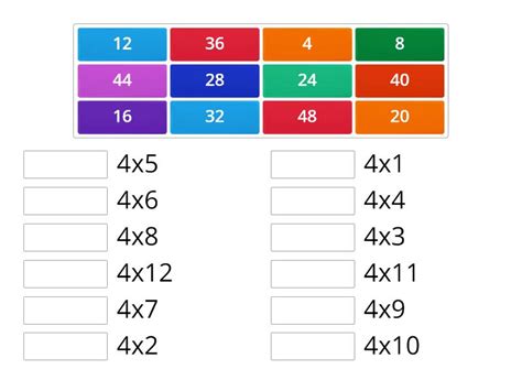 4 Times Tables - Match up