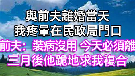 與前夫離婚當天，我疼暈在民政局門口！ 前夫：裝病沒用，今天必須離！ 三月後他跪地求我複合！ 婚姻 出軌 小三 離婚 生活經驗