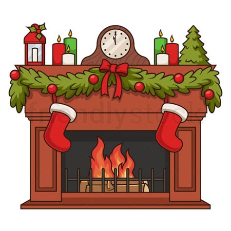 Cartoon Fireplace Decorated For Christmas Cartoon Vector Clipart