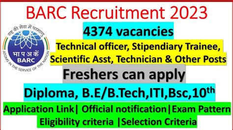 BARC Recruitment 2023 Bhabha Atomic Research Centre Vacancies Barc