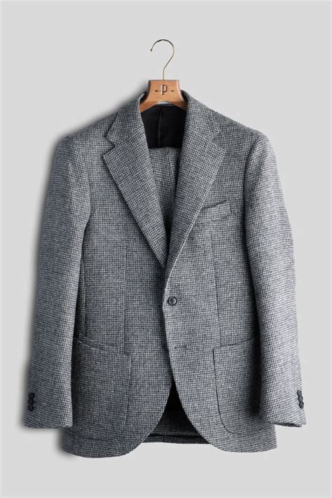 Grey Houndstooth Tweed Suit Clothing Tailoring Suits Sklep