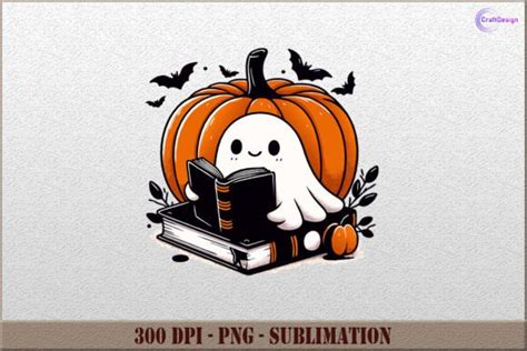 Ghost Reading Book PNG Halloween Clipart Graphic By CraftDesign