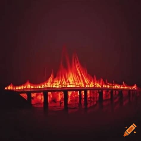 Monochromatic Bridge Engulfed In Intense Red Flames On Craiyon