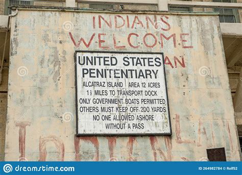 Sign At Alcatraz Island Boat Dock Indians Welcome Editorial Image 52011900