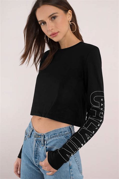 Calvin Klein Cropped Black Long Sleeve Top Au 79 Tobi Au