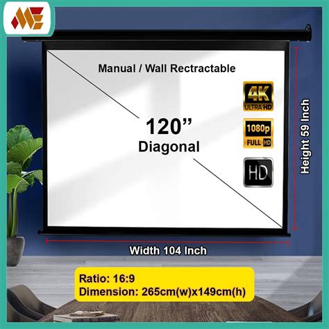 120 16 9 Manual And Wall Retractable Ceiling Mount Projector Screen 104 Inch X 59 Inch Shopee