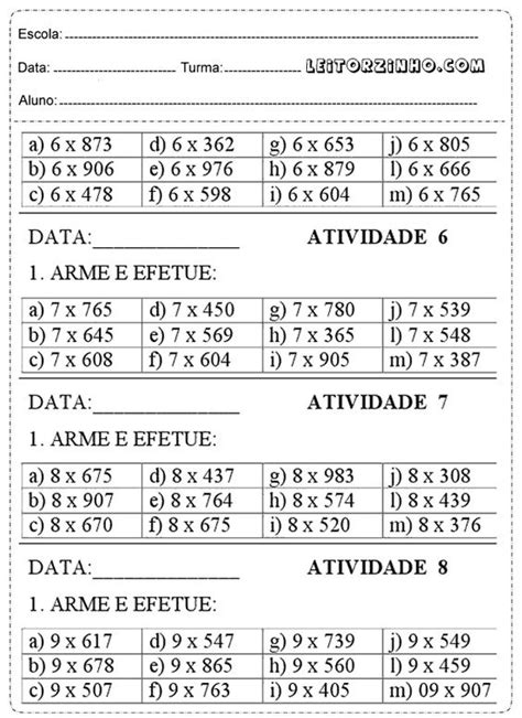 Atividades de Multiplicação para 5º Ano