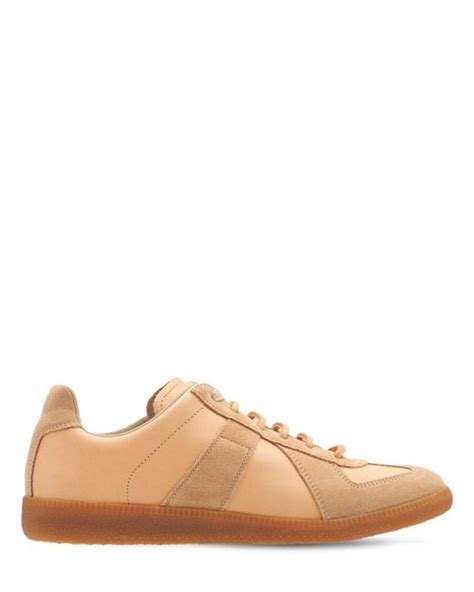 Maison Margiela Replica Leather And Suede Low Top Sneakers In Beige