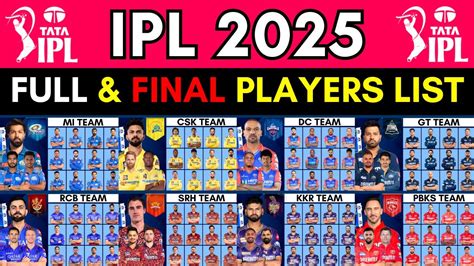 IPL 2025 All Team Squad IPL 10 Team 2025 Players List Squad IPL