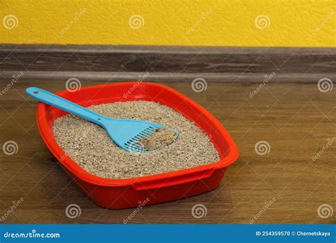 Cat Tray with Clumping Litter and Scoop on Floor Indoors Stock Photo ...