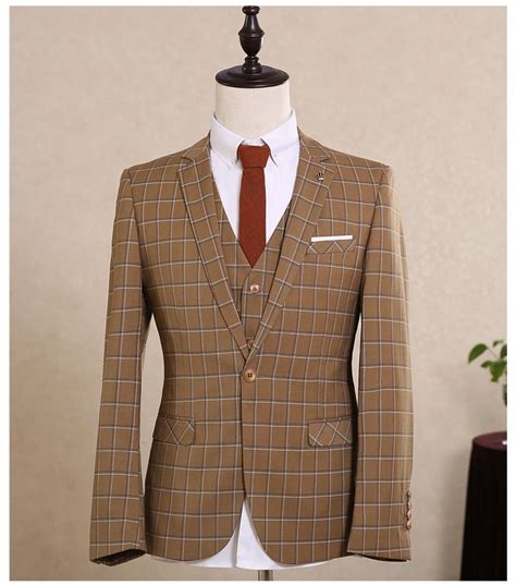 May Bộ Comple Suit Vest Nam Caro Nâu Kem 3 Mảnh Áo Gile Quần Giá Rẻ