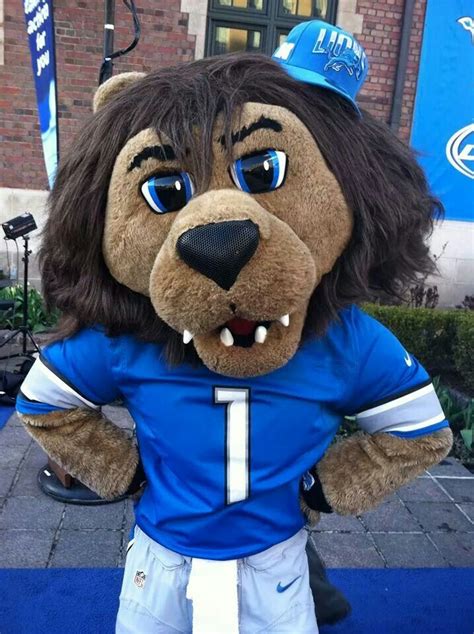 Detroit Lions Mascot In Blue And White