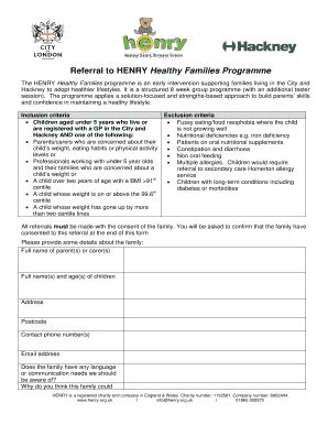 Fillable Online Referral To Henry Healthy Families Programme The Henry