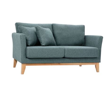 Canapé Scandinave Déhoussable 2 Places En Tissu Vert De Gris Et Bois