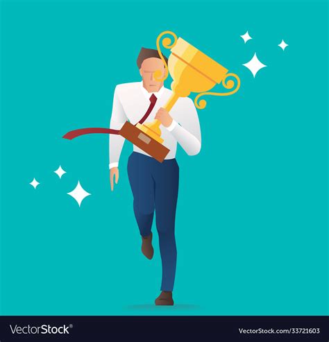 Businessman Holding Gold Trophy Success Royalty Free Vector