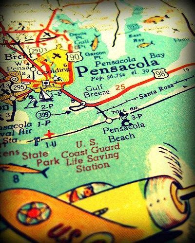 Vintage Map Pensacola Beach Retro Florida Map By Vintagebeachmaps Map