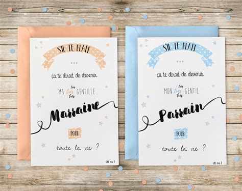 Cartes Annonce Parrain Et Ou Marraine Etsy France