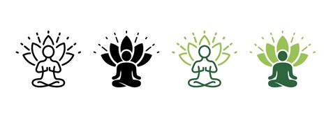 Yoga Person In Pose Lotus Silhouette And Line Icon Spiritual Energy