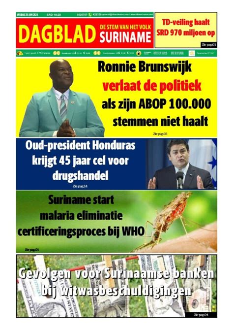 Dagblad Suriname Vrijdag Juni Dagblad Suriname