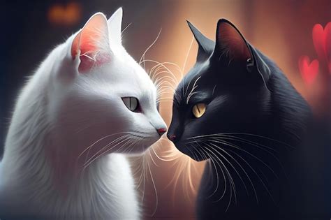 Dos Gatos En Blanco Y Negro Enamorados Ia Generativa Foto Premium