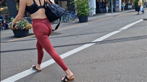 German Blonde In Red Leggings Spandex Leggings Yoga Pants Forum