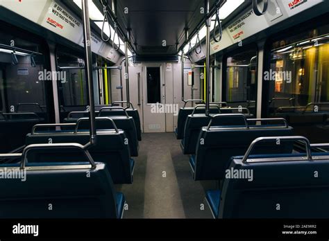 Interior Of Subway Train Car In Calgary Metro System Canada Stock