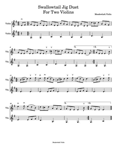 Sheet Music For Two Violin Players With The Words Swantaill Jig Dust For