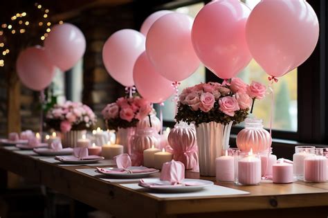 Premium AI Image | A pinkthemed birthday party with decorations