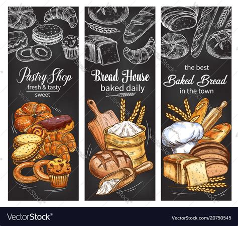 Bakery And Pastry Shop Banner With Bread And Bun Vector Image