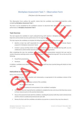 Bsbops Workplace Assessment Task Observation Form V