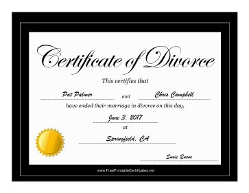 Divorce Certificate Printable Certificate