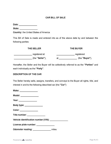 Simple Bill Of Sale Form Printable