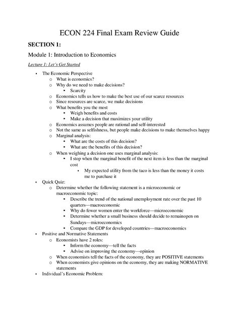 ECON 224 Final Exam Review Guide ECON 224 Final Exam Review Guide