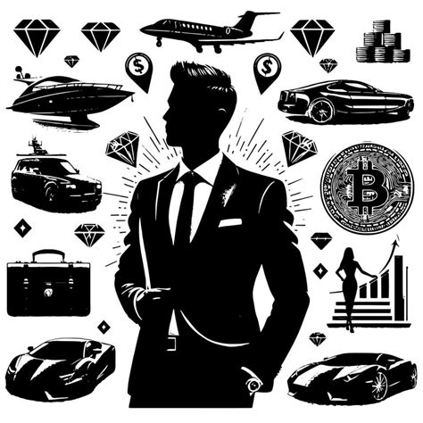 Black and white Illustration of a successful Business Man with Money ...