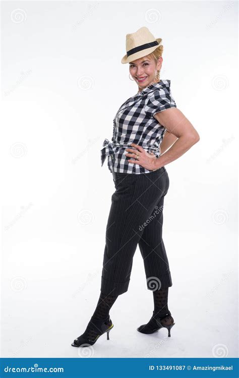 Shot Of Happy Naked Girl Touching Face On Grey Royalty Free Stock Image