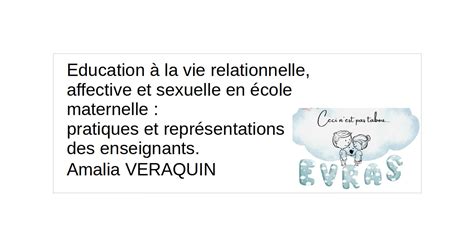 Education à La Vie Relationnelle Affective Et Sexuelle En école Maternelle Pratiques Et