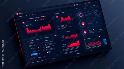 cybersecurity software ui dark theme  red  blue accents clear