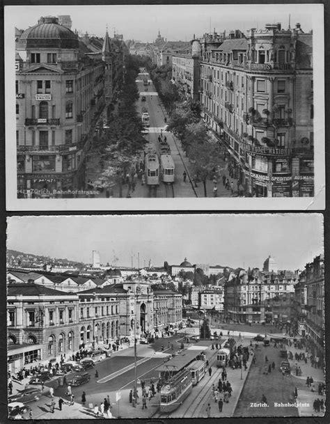 Zwei Alte AK ZH Bahnhofplatz Strasse Belebt Mit Tram Ab 1 Kaufen