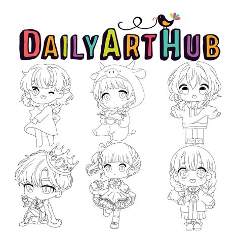 Chibi Anime Outline for Coloring Clip Art Set – Daily Art Hub ...