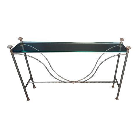 Mid Century Modern Diego Giacometti Style Rustic Metal Console Table Glass Top For Sale At 1stdibs