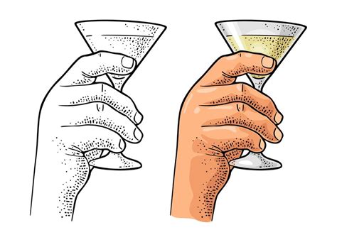 Premium Vector Male Hand Holding Glass With Cocktail Vintage Vector Engraving